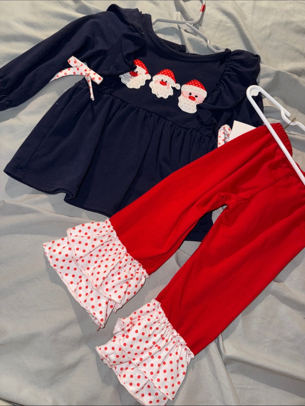 Girls Navy & Red Santa Ruffle Set